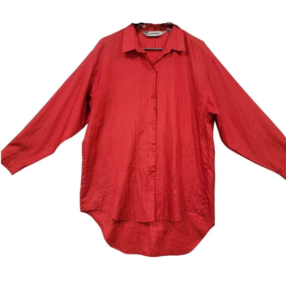 Diane Von Furstenberg Medium Button Up Red Top Oversized 90s Artsy Lagenlook